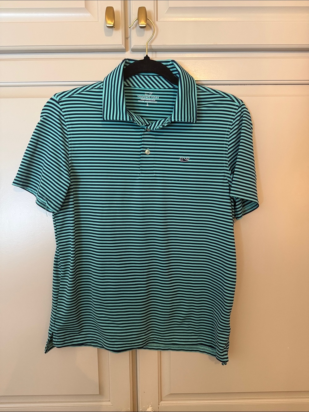 Vineyard Vines Kids Striped Polo - Aqua and Black